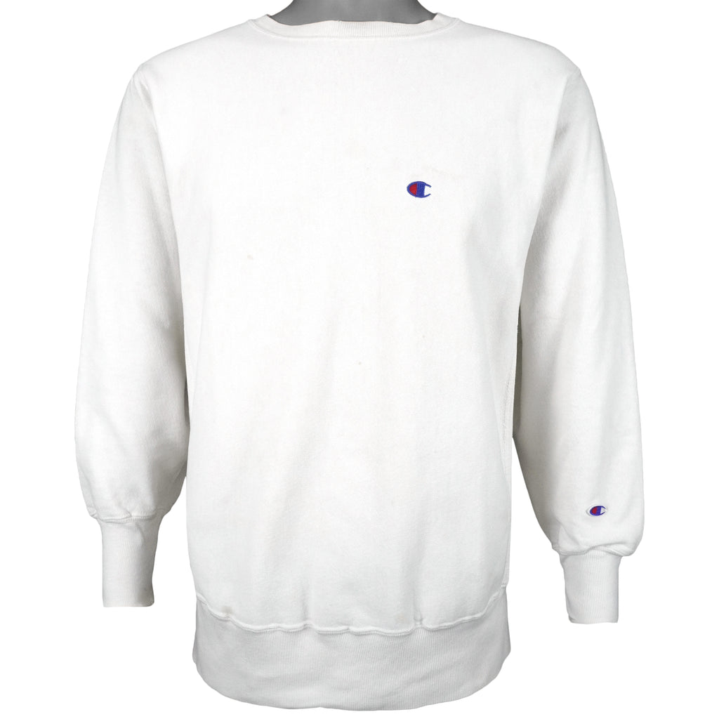 Champion - White Crew Neck Reverse Weave Sweatshirt 1990s Large Vintage Retro