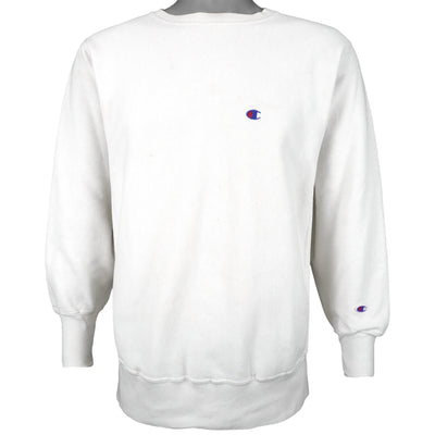 Champion - White Crew Neck Reverse Weave Sweatshirt 1990s Large