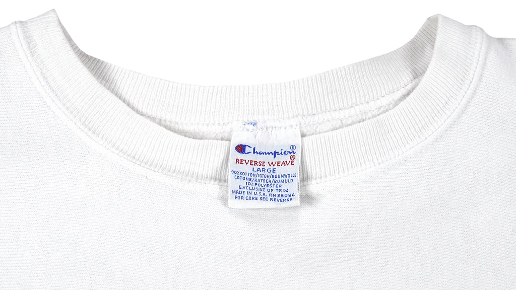 Champion - White Crew Neck Reverse Weave Sweatshirt 1990s Large Vintage Retro