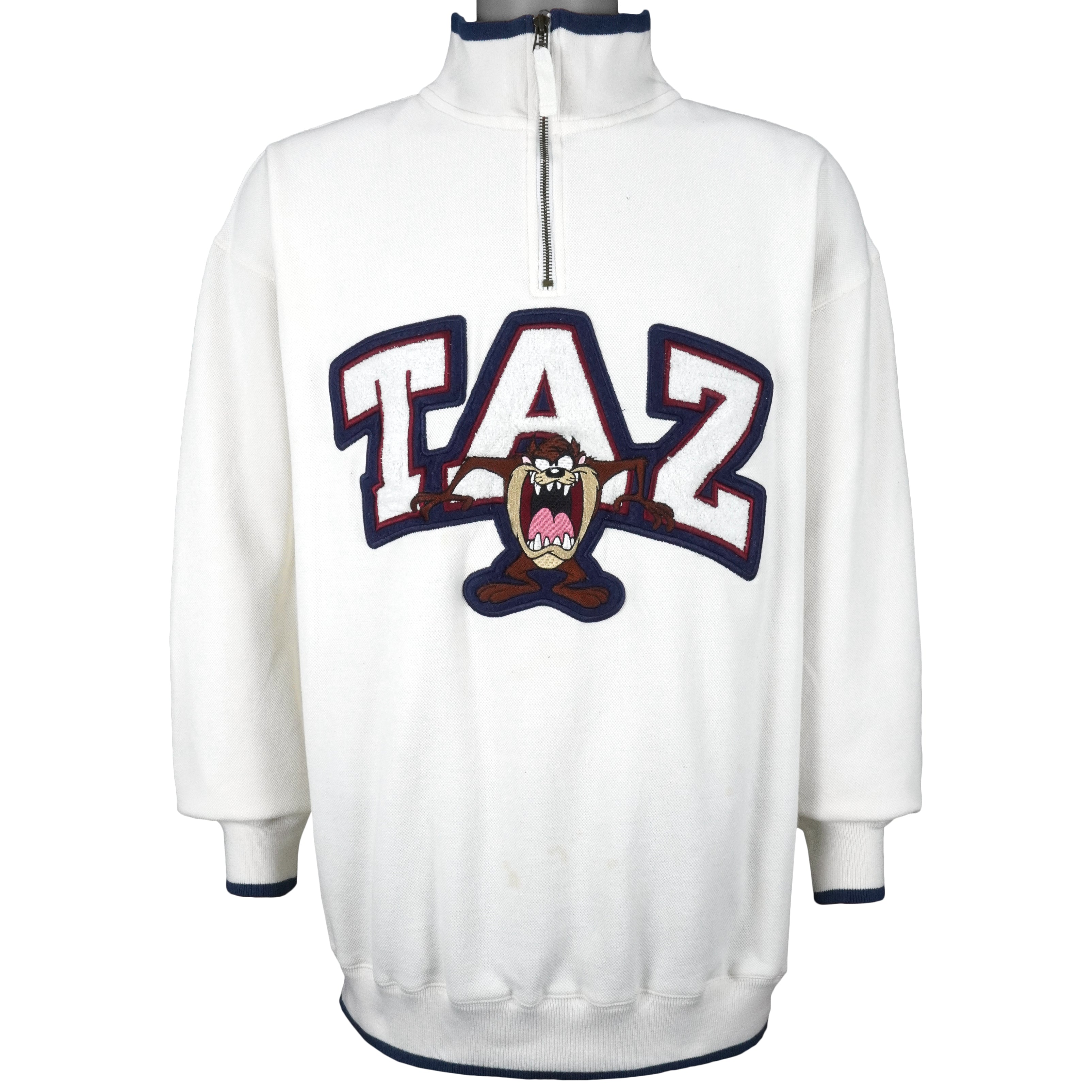 Looney Tunes - Taz 1/4 Zip Sweatshirt 1990s Large Vintage Retro
