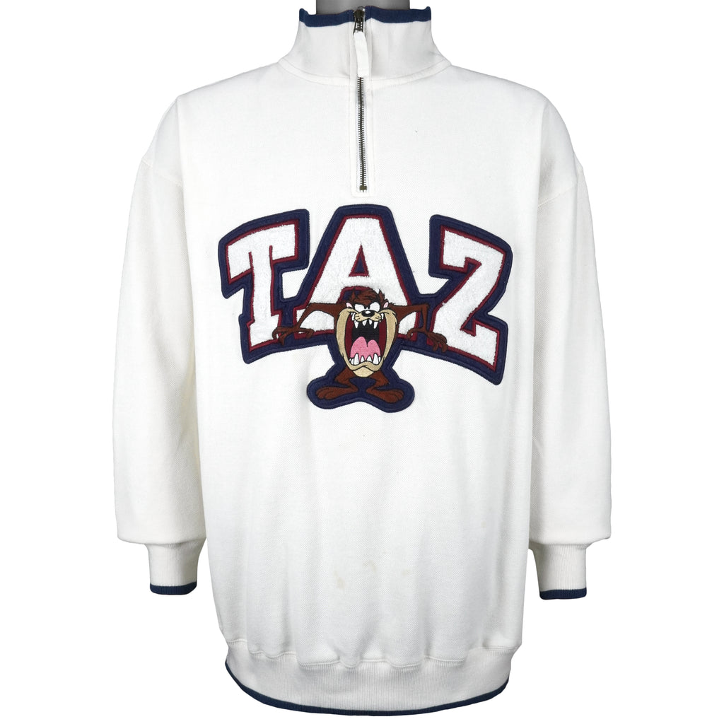 Looney Tunes - Taz 1/4 Zip Sweatshirt 1990s Large Vintage Retro