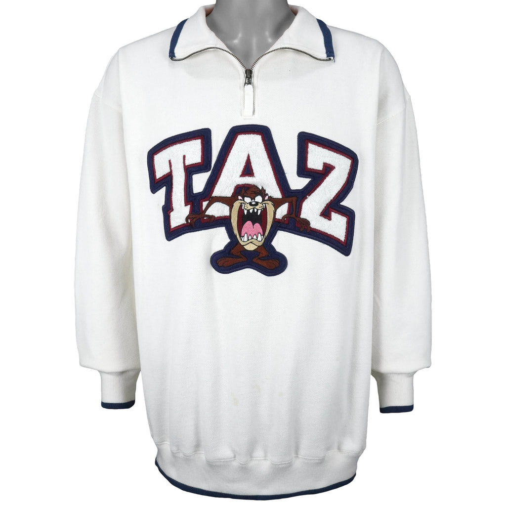 Looney Tunes - Taz 1/4 Zip Spell-Out Sweatshirt 1990s Large Vintage Retro