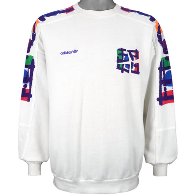 Adidas - White Spell-Out Crew Neck Sweatshirt 1990s Small