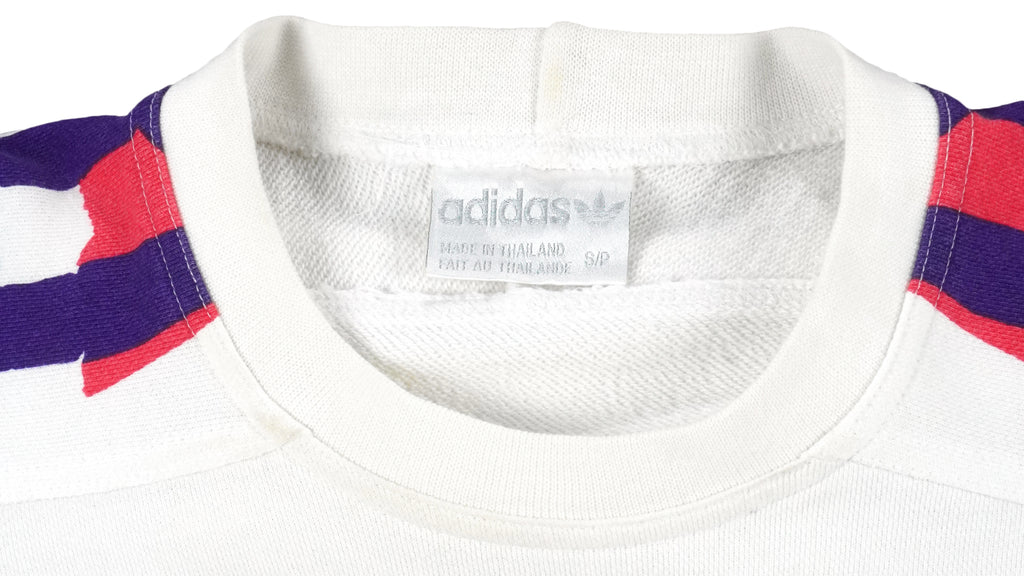 Adidas - White Spell-Out Crew Neck Sweatshirt 1990s Small Vintage Retro