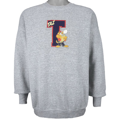 Looney Tunes - Grey Taz Embroidered Crew Neck Sweatshirt 1990s X-Large