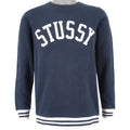 Stussy - Blue Spell-Out Crew Neck Sweatshirt 2000s Small Vintage Retro