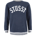 Stussy - Blue Spell-Out Crew Neck Sweatshirt 2000s Small Vintage Retro