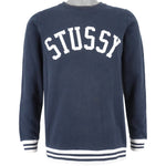 Stussy - Blue Spell-Out Crew Neck Sweatshirt 2000s Small Vintage Retro