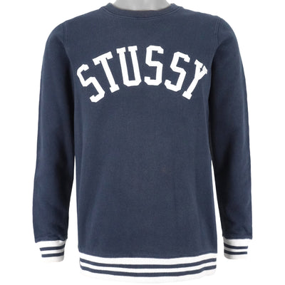 Stussy - Blue Spell-Out Crew Neck Sweatshirt 2000s Small
