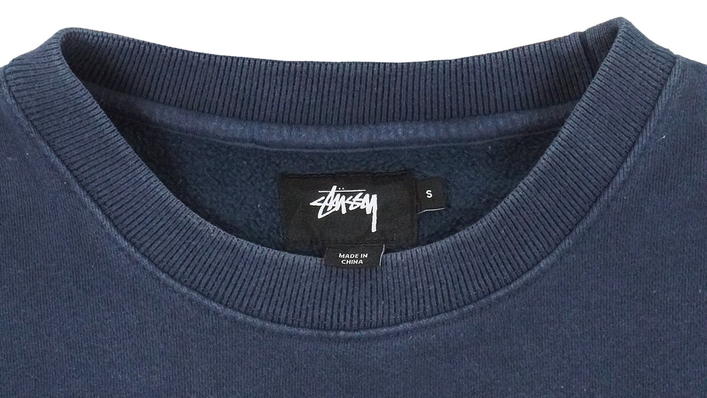 Stussy - Blue Spell-Out Crew Neck Sweatshirt 2000s Small Vintage Retro