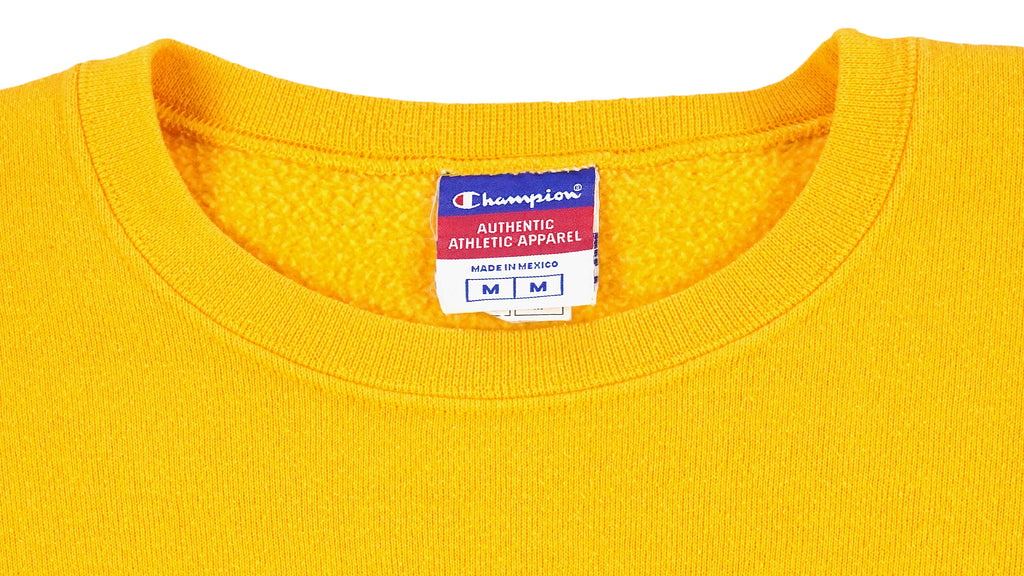 Champion - Yellow Classic Crew Neck Sweatshirt 1990s Medium Vintage Retro