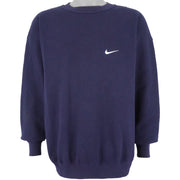 Nike - Blue Classic Embroidered Logo Crew Neck Sweatshirt 1990s Large Vintage Retro