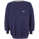 Nike - Blue Classic Embroidered Logo Crew Neck Sweatshirt 1990s Large Vintage Retro