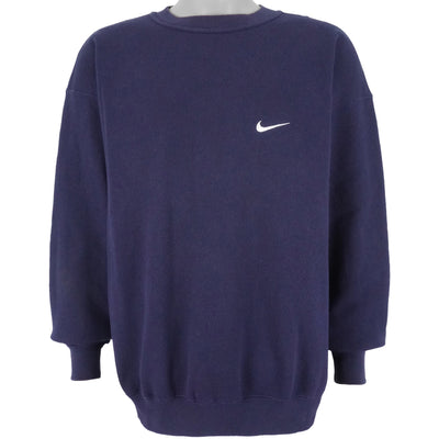 Nike - Blue Classic Embroidered Logo Crew Neck Sweatshirt 1990s Large