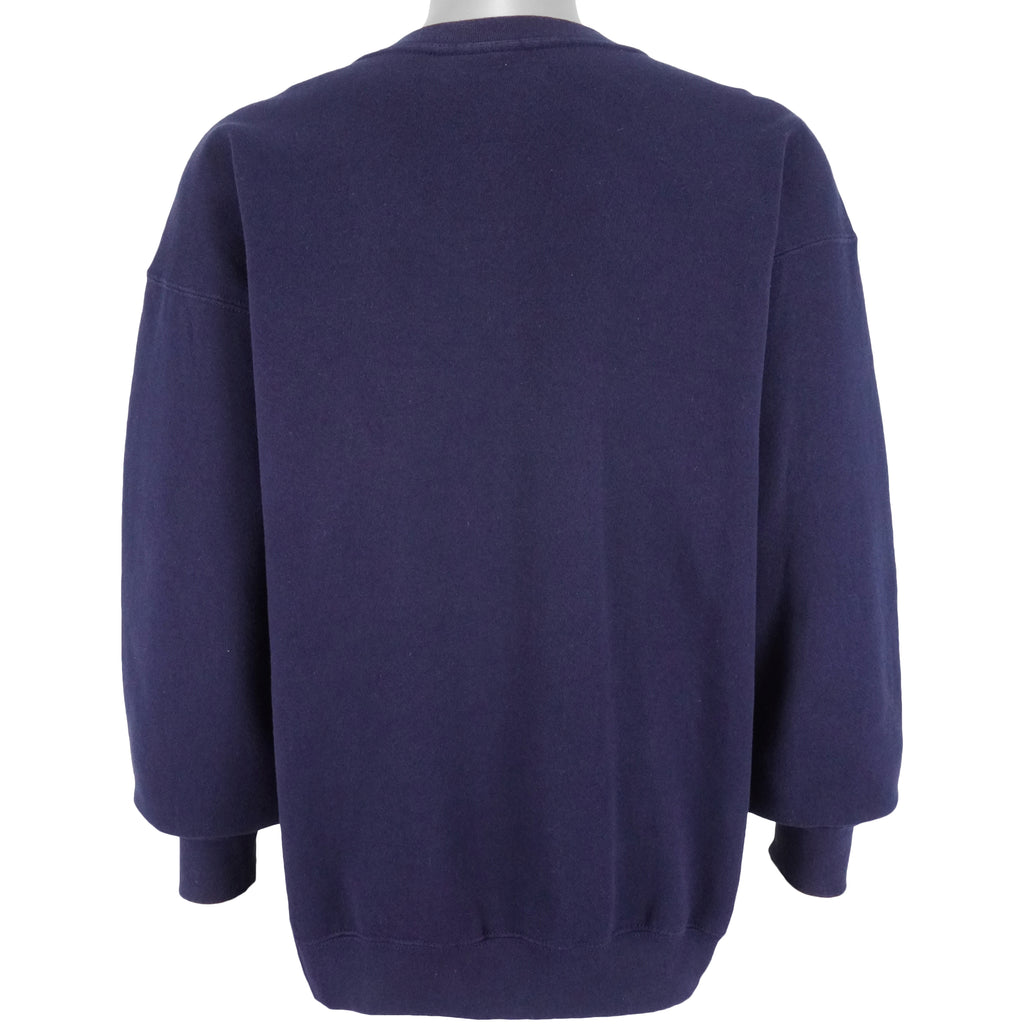 Nike - Blue Classic Embroidered Logo Crew Neck Sweatshirt 1990s Large Vintage Retro