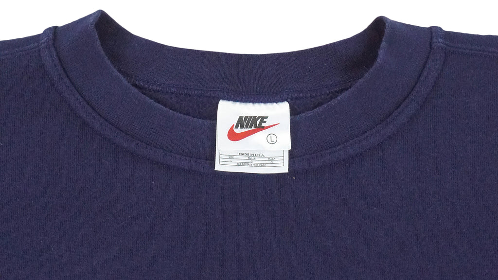 Nike - Blue Classic Embroidered Logo Crew Neck Sweatshirt 1990s Large Vintage Retro