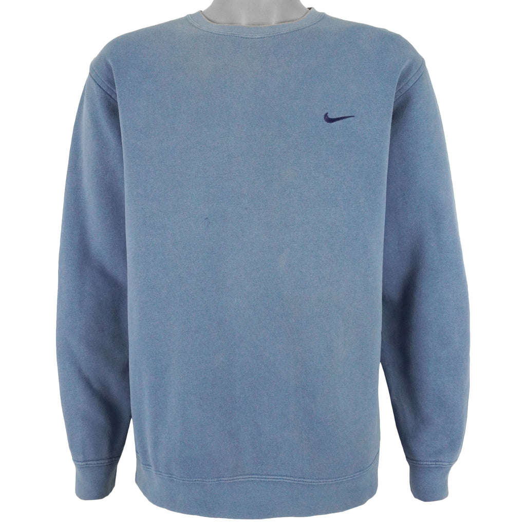 Nike - Blue Embroidered Logo Crew Neck Sweatshirt 1990s Large Vintage Retro