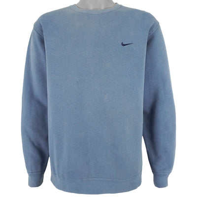 Nike - Blue Embroidered Logo Crew Neck Sweatshirt 2000s Large