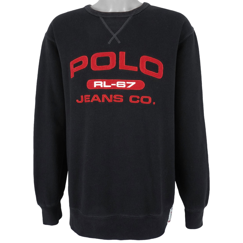 Ralph Lauren - Black Spell-Out Crew Neck Sweatshirt 1990s X-Large Vintage Retro