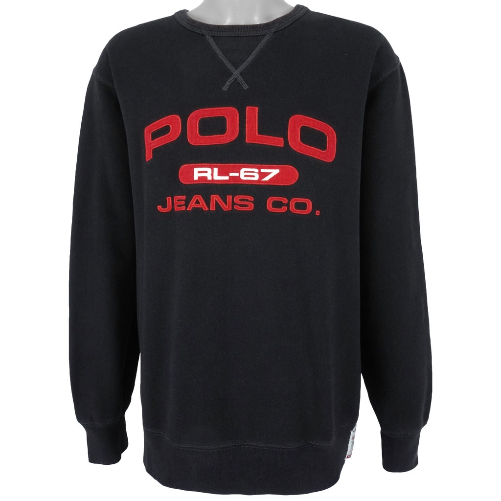 Ralph Lauren - Black Spell-Out Crew Neck Sweatshirt 1990s X-Large Vintage Retro