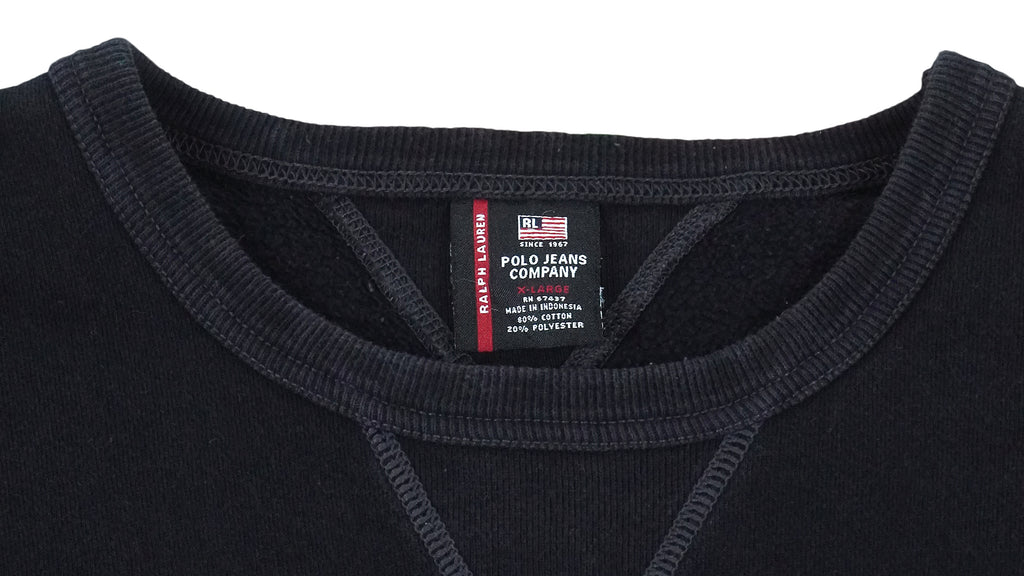 Ralph Lauren - Black Spell-Out Crew Neck Sweatshirt 1990s X-Large Vintage Retro