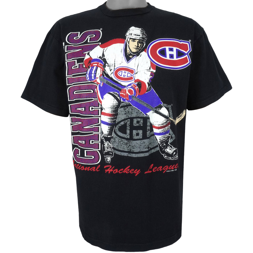 NHL (Waves) - Montreal Canadiens Spell-Out T-Shirt 1992 Large vintage Retro Hockey