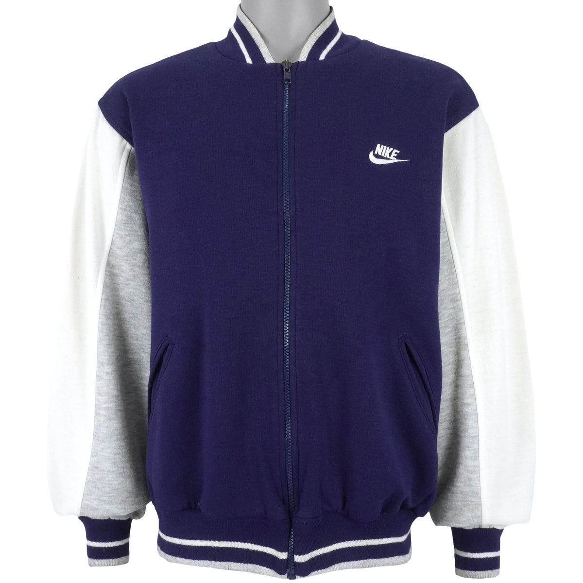Nike - Blue & White Zip-Up Jacket 1990s Large Vintage Retro