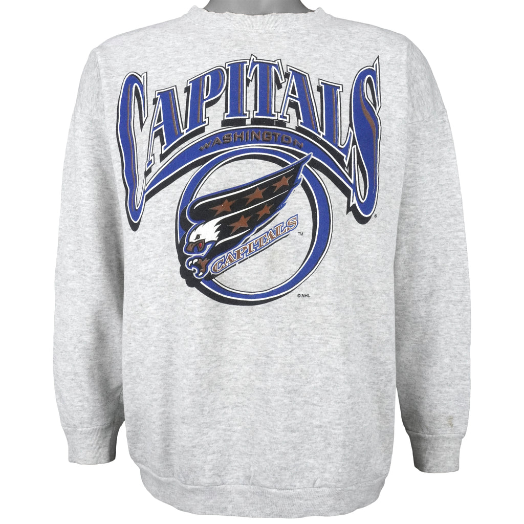 NHL (Logo 7) - Washington Capitals Spell-Out Crew Neck Sweatshirt 1990s X-Large Vintage Retro Hockey