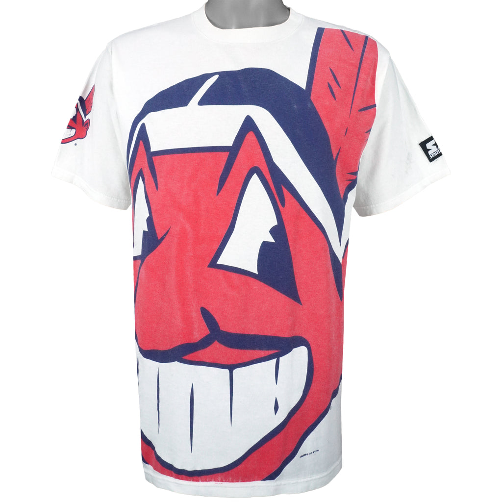 Starter - Cleveland Indians Spell-Out T-Shirt 1990s Large Vintage Retro Baseball