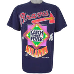 MLB (Jerzees) - Atlanta Braves Spell-Out T-Shirt 1993 Large Vintage Retro Baseball