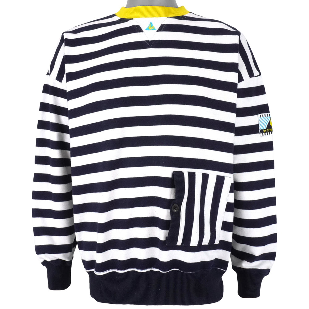 Le Coq Sportif - Black & White Crew Neck Sweatshirt 1990s Small Vintage Retro