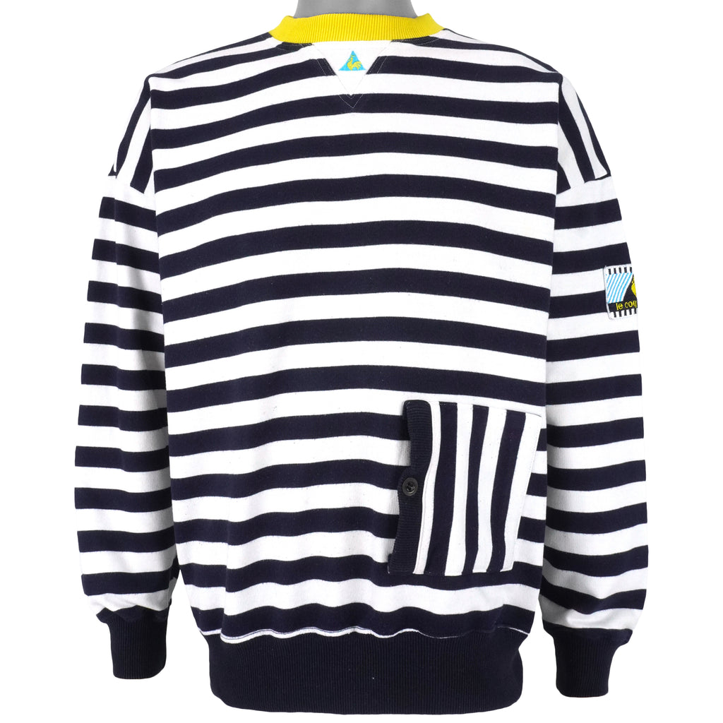Le Coq Sportif - Black & White Crew Neck Sweatshirt 1990s Small Vintage Retro