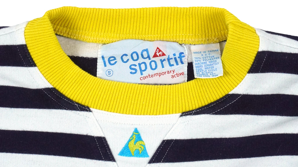 Le Coq Sportif - Black & White Crew Neck Sweatshirt 1990s Small Vintage Retro
