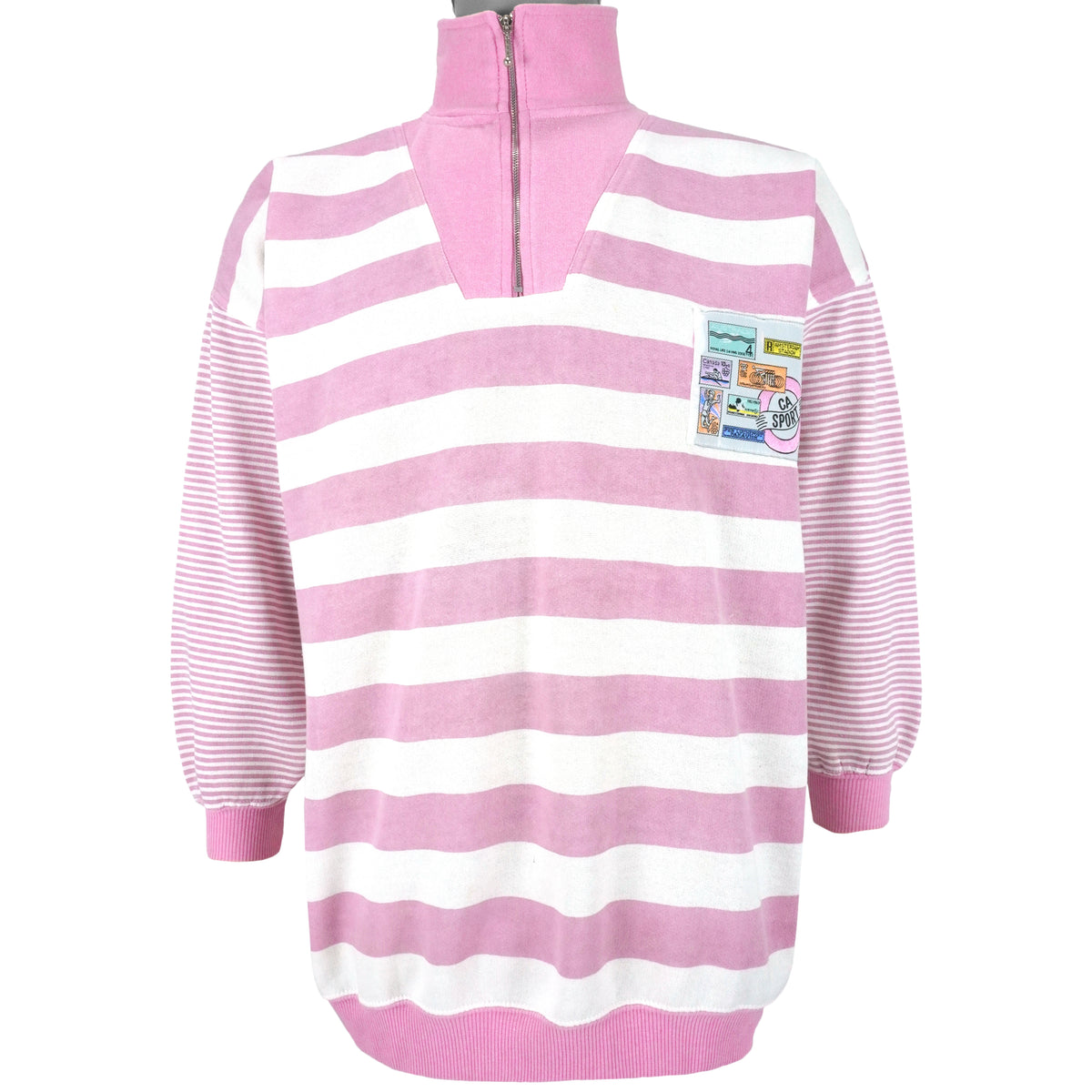 Vintage - CA Sport - Stamps 1/4 Zip Sweatshirt 1990s Large Vintage Retro