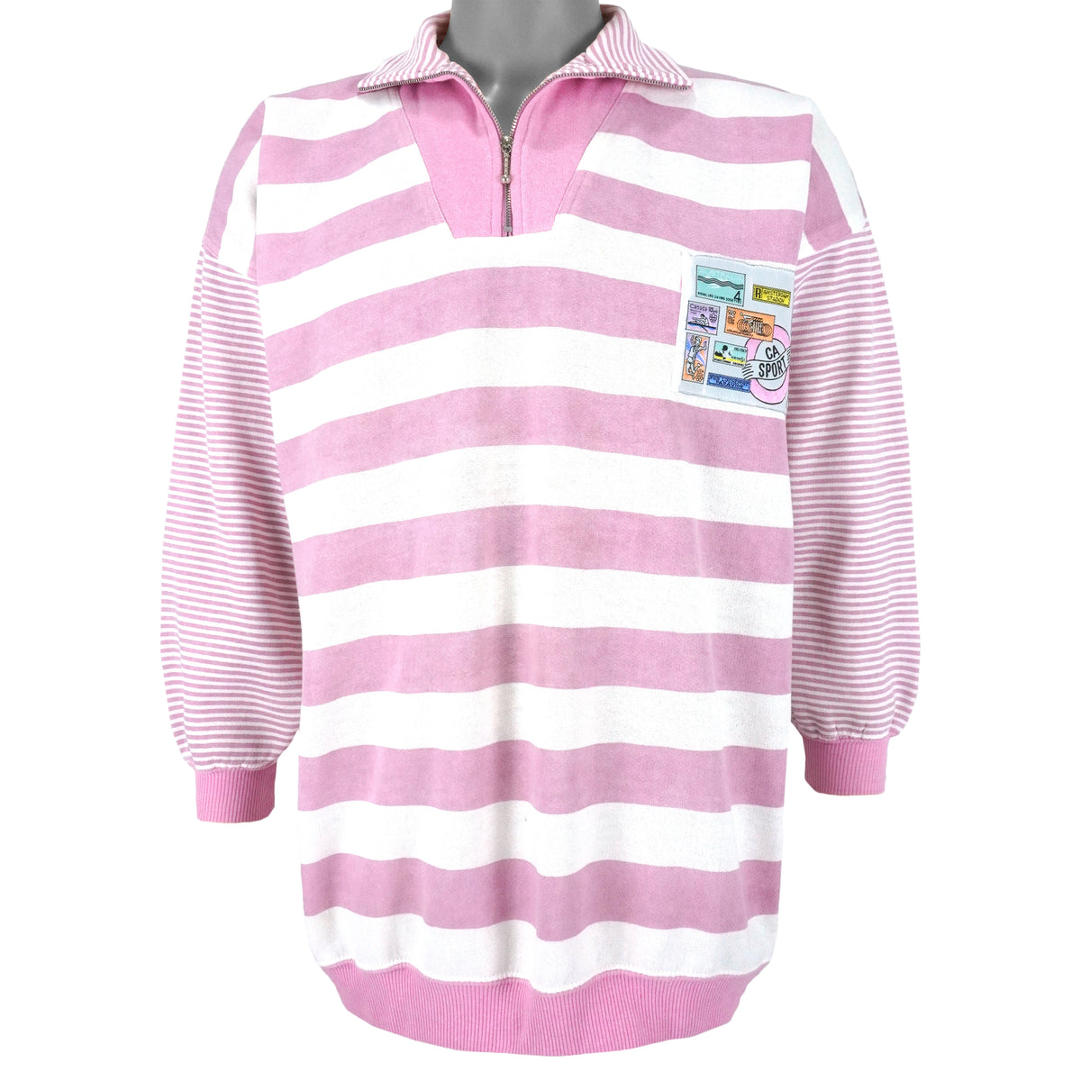Vintage - CA Sport - Stamps 1/4 Zip Sweatshirt 1990s Large Vintage Retro