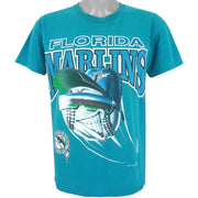 MLB (Artex) - Florida Marlins Spell-Out T-Shirt 1994 Large Vintage Retro Baseball