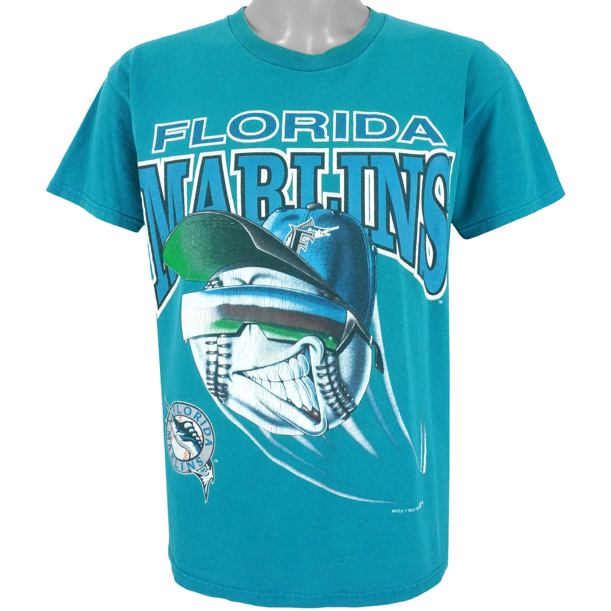 MLB (Artex) - Florida Marlins Spell-Out T-Shirt 1994 Large Vintage Retro Baseball