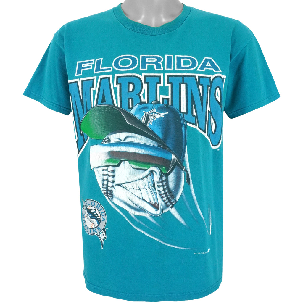 MLB (Artex) - Florida Marlins Spell-Out T-Shirt 1994 Large Vintage Retro Baseball