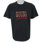 Guess - Black Embroidered Spell-Out T-Shirt 1990s Large Vintage Rero