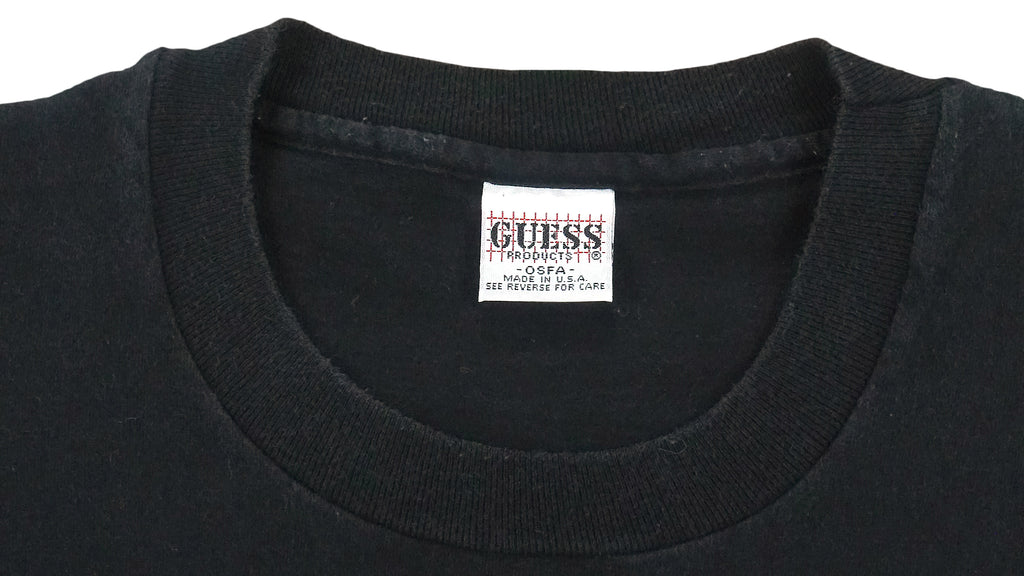 Guess - Black Embroidered Spell-Out T-Shirt 1990s Large Vintage Retro