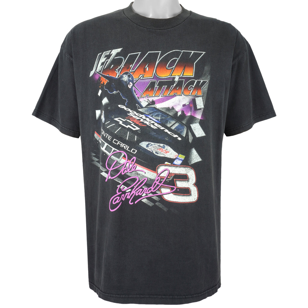 NASCAR (Chase) - Jet Black Attack Dale Earnhardt T-Shirt 1990s Large Vintage Retro