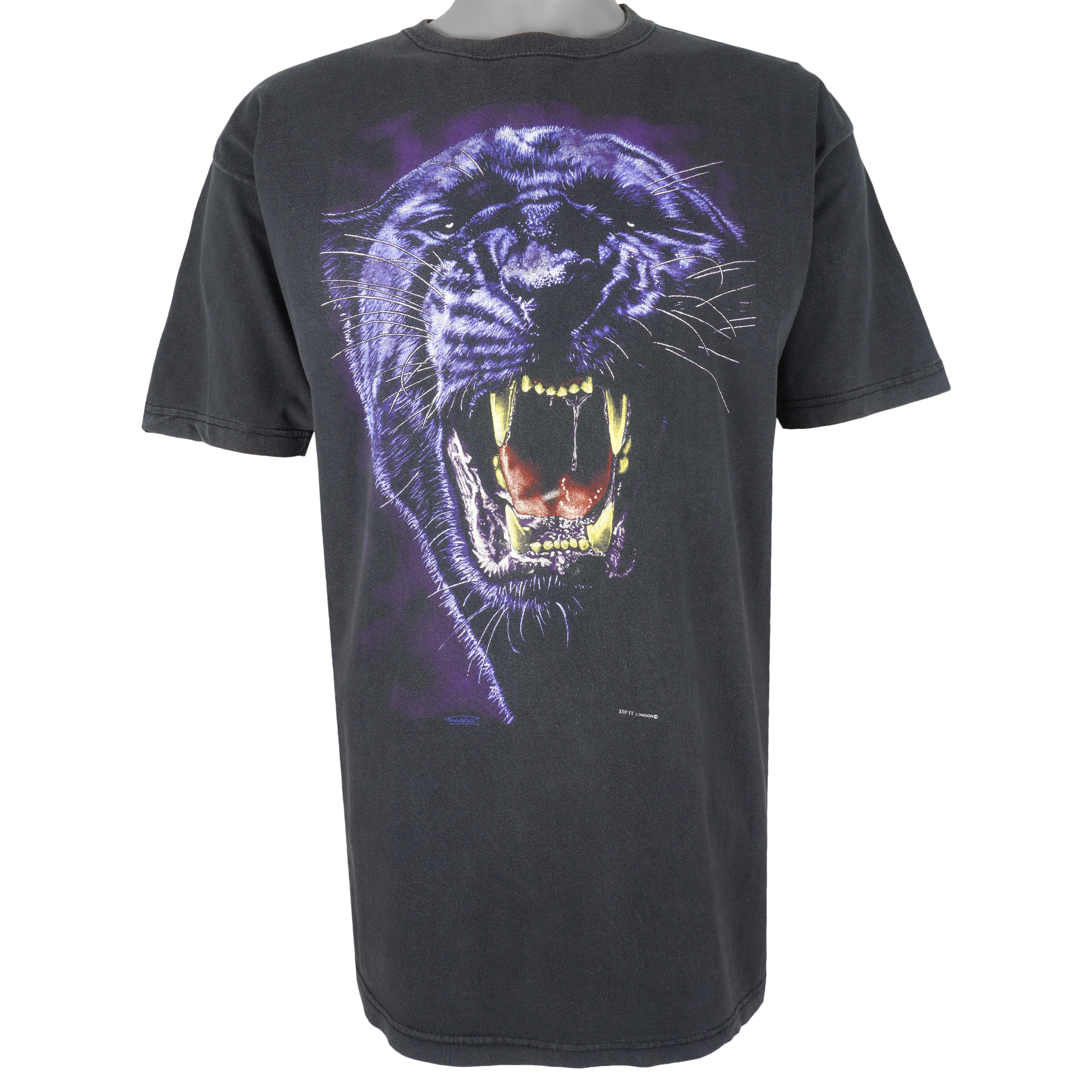 Vintage (Zip It) - Black Tiger T-Shirt 1990s X-Large Vintage Retro