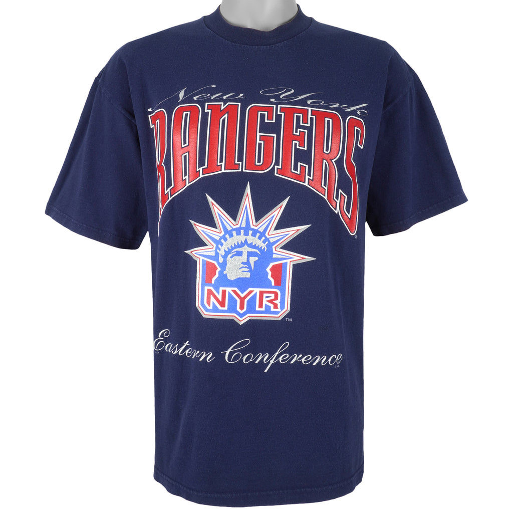  NHL (CSA) - Blue New York Rangers Big logo T-Shirt 1990s Large Vintage Hockey