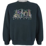 Vintage - Hong Kong Skyline Embroidered Crew Neck Sweatshirt 1990s Medium