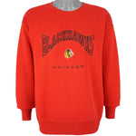 NHL (Lee Sport) - Chicago Blackhawks Embroidered Sweatshirt 1990s Medium Vintage Retro Hokey