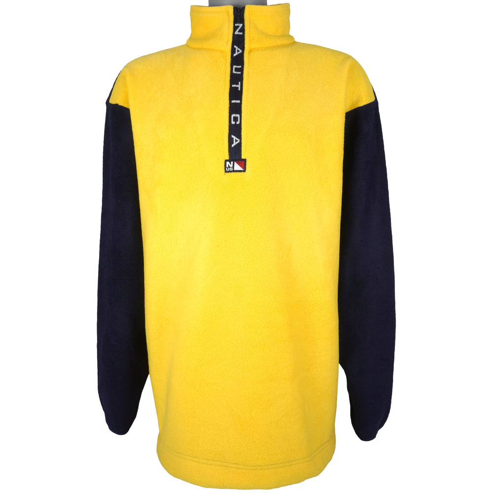 Nautica - Yellow 1/4 Zip Fleece Sweatshirt 1990s Large Vintage Retro
