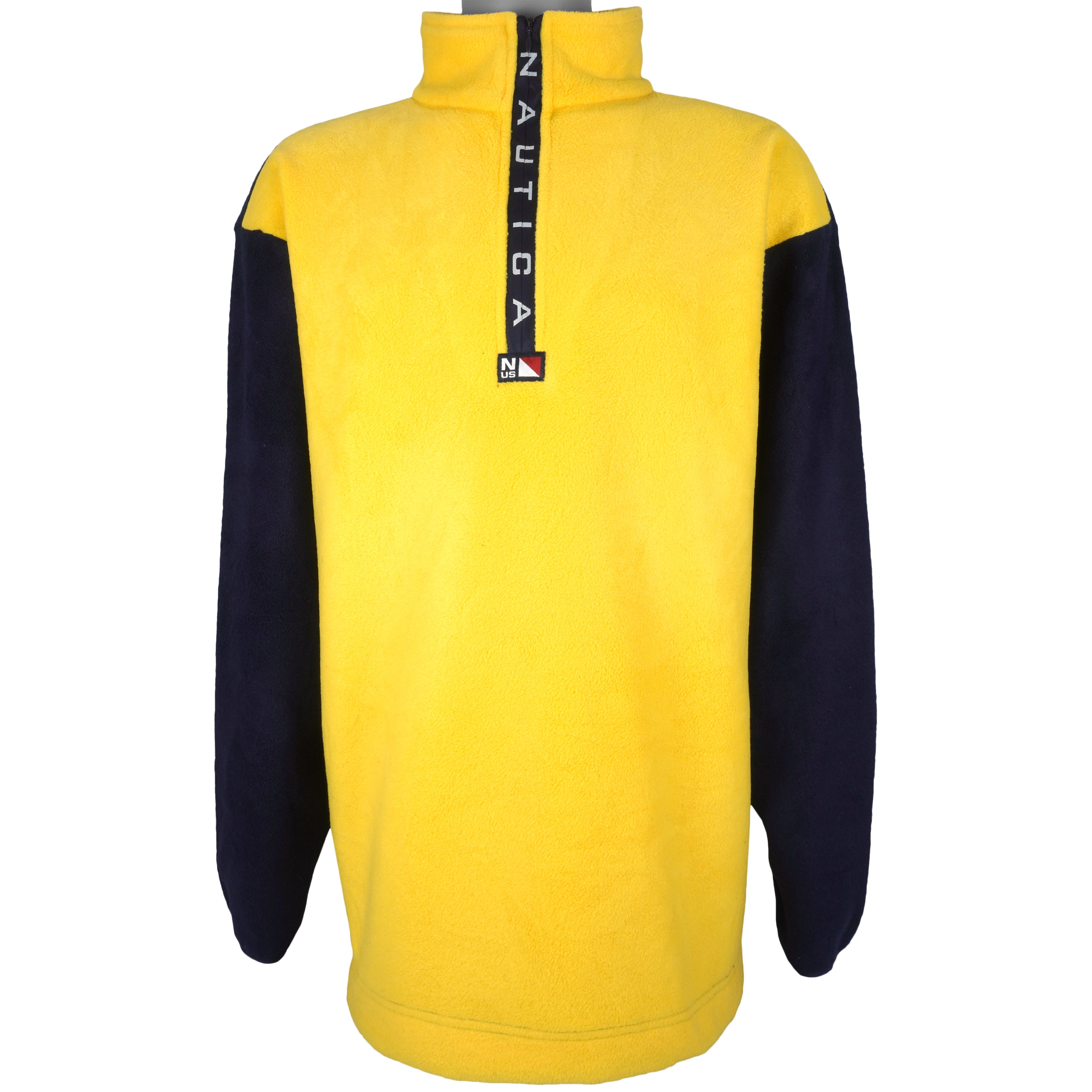 Nautica - Yellow 1/4 Zip Fleece Sweatshirt 1990s Large Vintage Retro