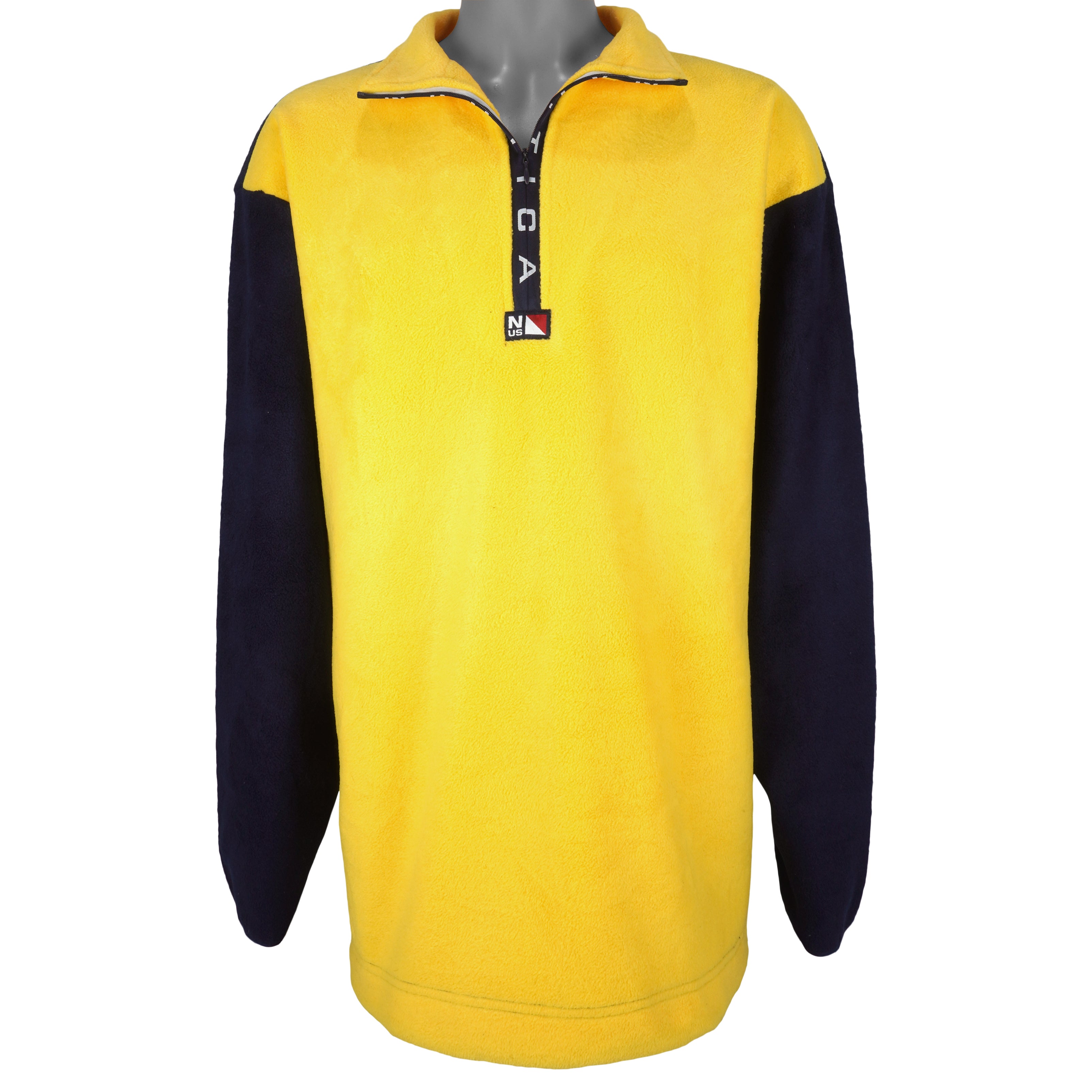 Vintage Nautica Yellow NUS Embroidered 1 4 Zip Fleece Sweatshirt 1990s Large Vintage Club Clothing