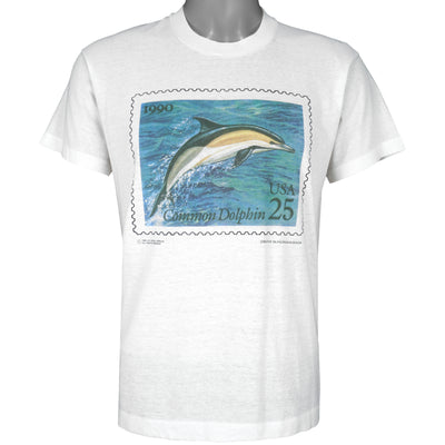 Vintage (Screen Stars) - Common Dolphin USPS Stamp Single Stitch T-Shirt 1990 Large