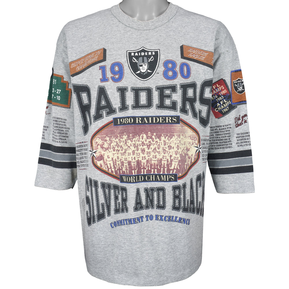 NFL (Long Gone) - Raiders, Silver And Black T-Shirt 1990s X-Large Vintage Retro Football